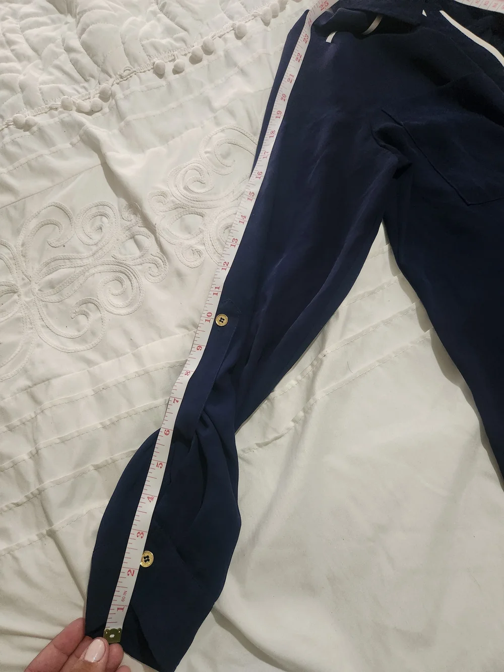 Michael Kors Navy Popover Blouse with White Trim and Gold Zip